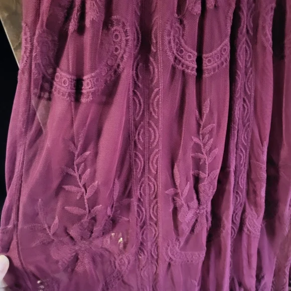 Altar'd State Marionette Maxi All Lace Dress Large Maroon Burgundy Mid Sleeve - Picture 3 of 10